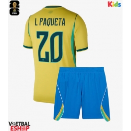 Brazilië Lucas Paqueta #20 Thuis tenue Kids WK 2026 Korte Mouw (+ Korte broeken)
